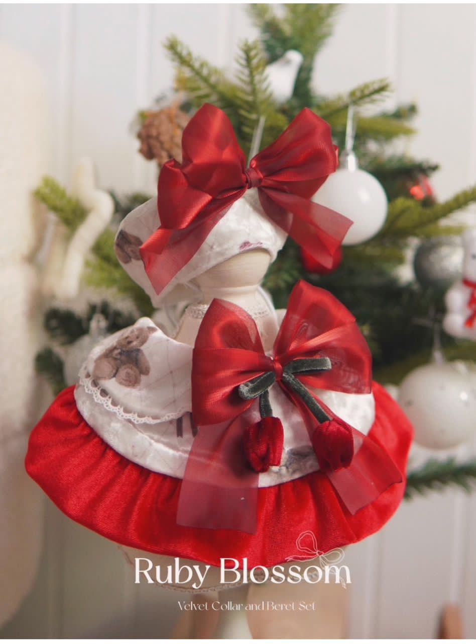 Ruby Blossom Velvet Collar and Beret