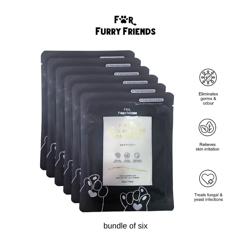 P.A.W.S Full Body Pet Spa Gloves - 1 set of 6 packets (For Furry Friends)